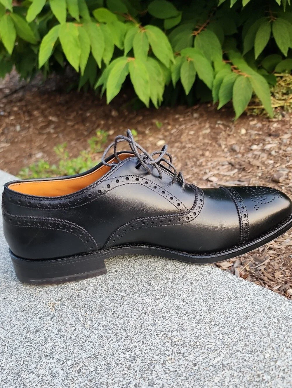 Alden 909 Black Leather Cap-Toe Brogue Oxford Shoes - Men Size 7.5 D